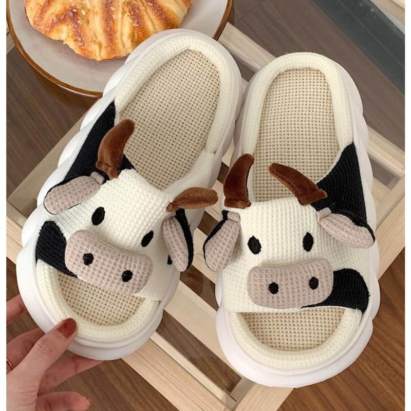 Cartoon Cow Slippers for Women Men Cozy Plush Cotton Home Slippers - Warm Stylish and Comfortable Plush Indoor Slippers and Relaxing Fit winter indoor