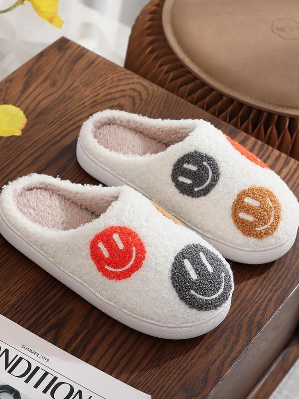 Women's Cute Cartoon Face Pattern Plush Slippers, Casual Soft Comfortable Home Slippers, Warm Slippers for Indoor & Outdoor Use for Fall & Winter