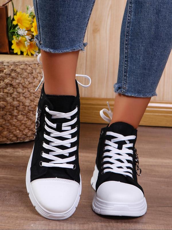 Fashionable Lace Up Platform Ankle Boots, Casual Comfortable Breathable Design High Top Casual Shoes for Daily Wear, Female All-match Round Toe Shoes for Daily Wear