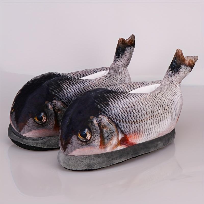 Men's Novelty Fish-Shaped Warm Slippers, Cute Comfortable and Non-Slip Slippers, Winter