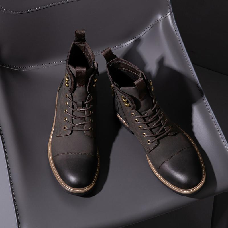 Mens Boots Motorcycle Casual Boots For Men Zipper Fashion Chukka Boots Walking Shoes