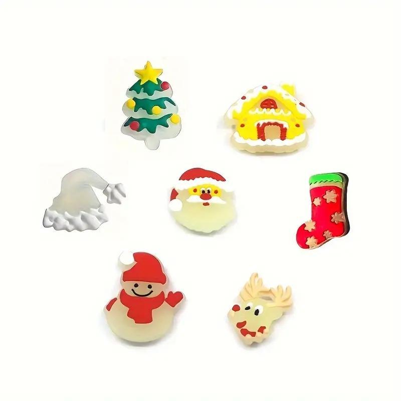 Glow in The Dark Christmas Themed Shoe Charms, 7 Counts set Cartoon Design Shoe Decoration, Festive & Party Supplies for Bubble Slides Sandals