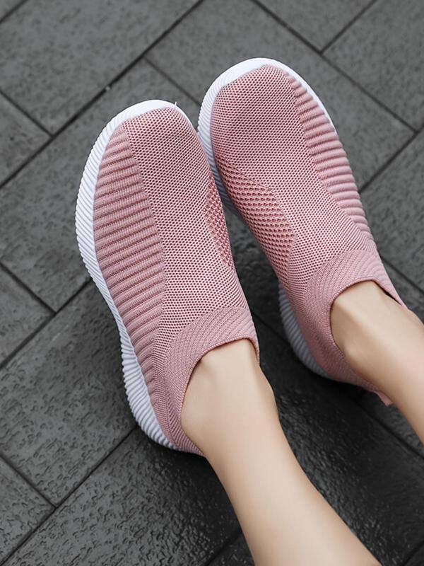 Solid Color Breathable Lightweight Slip on Women's Running Sneakers, Casual Comfortable Sports Shoes, All-match Round Toe Running Shoes for Girl Daily Wear