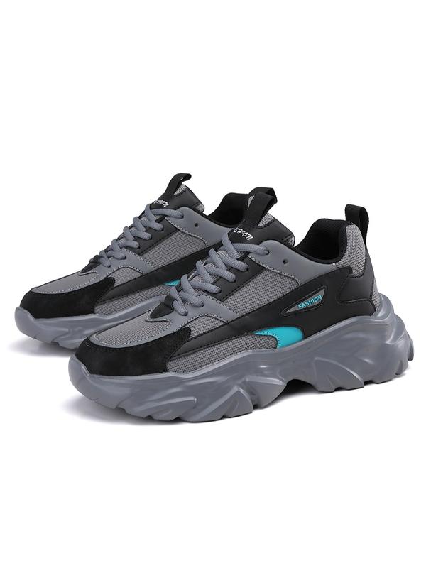 Men's Fashion Colorblock Lace Up Low Top Platform Sneakers, Casual Comfortable Breathable Running Chunky Shoes, Trendy All-match Shoes for Daily Life