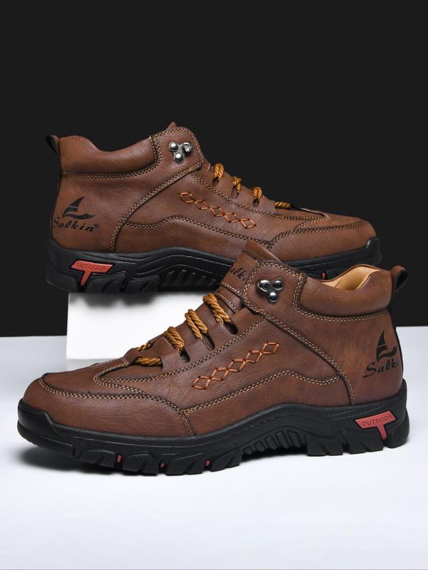 Men's Embroidery Lace Up Ankle Boots, Casual Comfortable Boots for Outdoor Activities, Fashionable Boots for Men