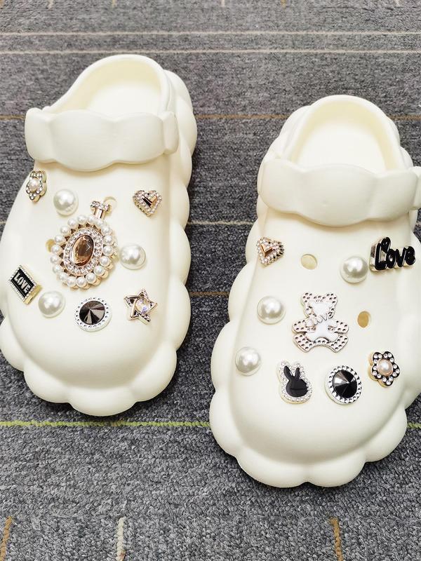 Faux Pearl & Rhinestone Decorated Shoe Charms, Cute Bear & Star & Love Heart Design Shoe Decoration Charms, Fashionable Shoes Decoration for Women & Girls