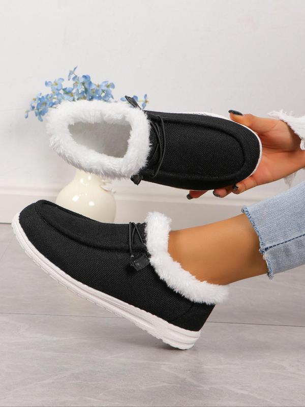 Solid Color Lace Up Front Fluffy Slip-on Shoes, Comfortable Warm Fuzzy Plush Thermal Lined Women Shoes, All Match Sneakers Walking Shoes, 2024 Fall & Winter Footwear, Girlfriend Gifts,  Birthday Gifts