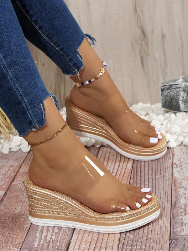 Women's Fashionable Transparent Wedge Sandals, Casual Comfortable Braid Design Slip on Sandals for Summer, Female All-match Round Toe Sandals for Daily Wear