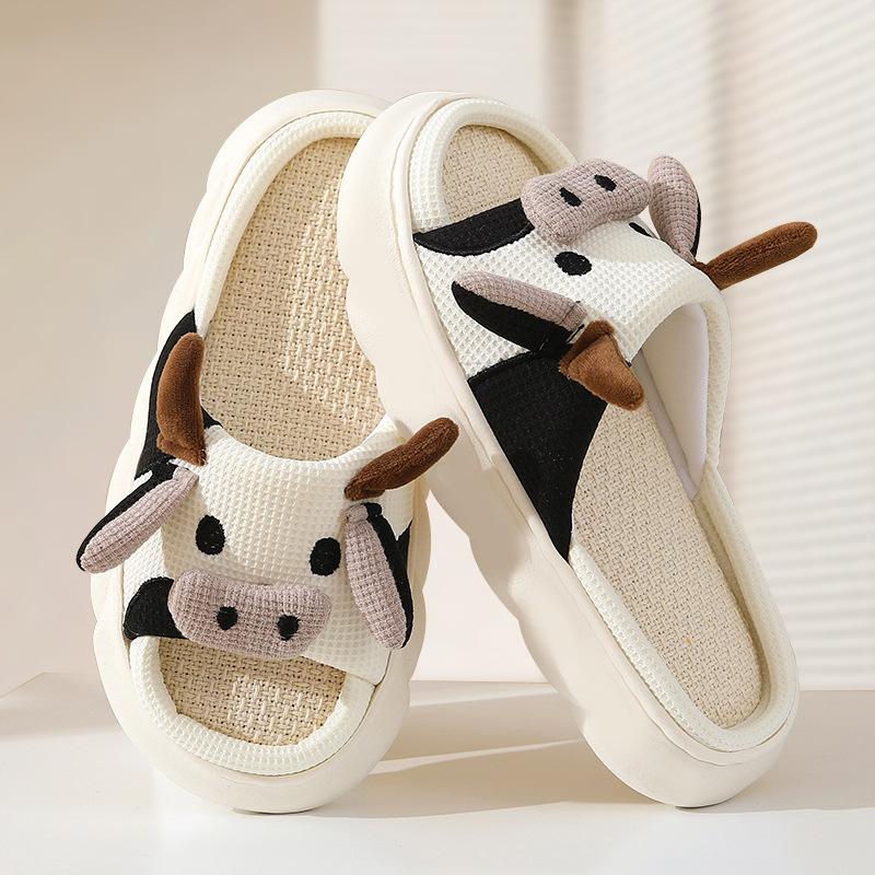 Linen cute cow thick bottom sports cooler, anti slip and odor proof, suitable for indoor and outdoor wear Walking Shoes Girl