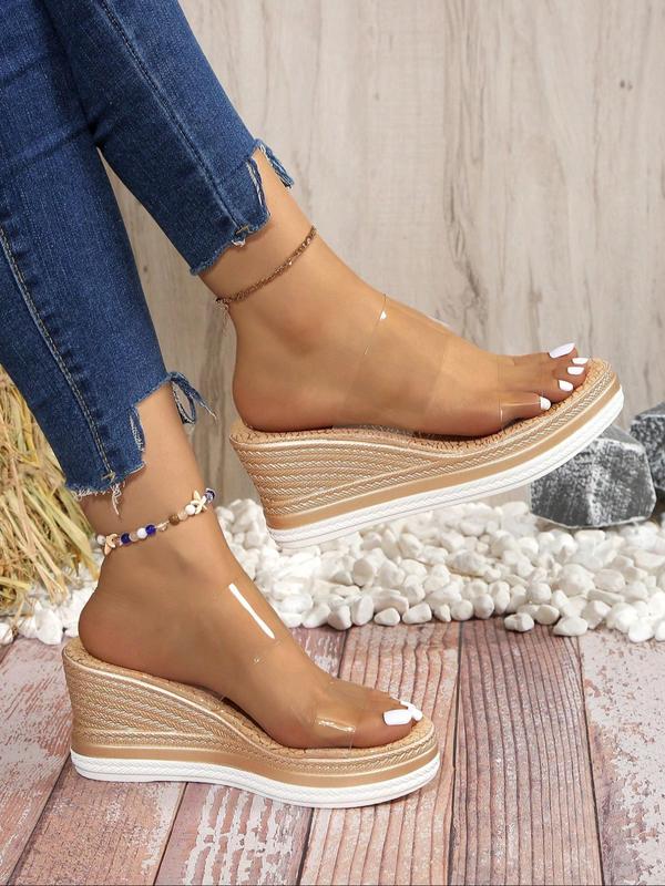 Women's Fashionable Transparent Wedge Sandals, Casual Comfortable Braid Design Slip on Sandals for Summer, Female All-match Round Toe Sandals for Daily Wear