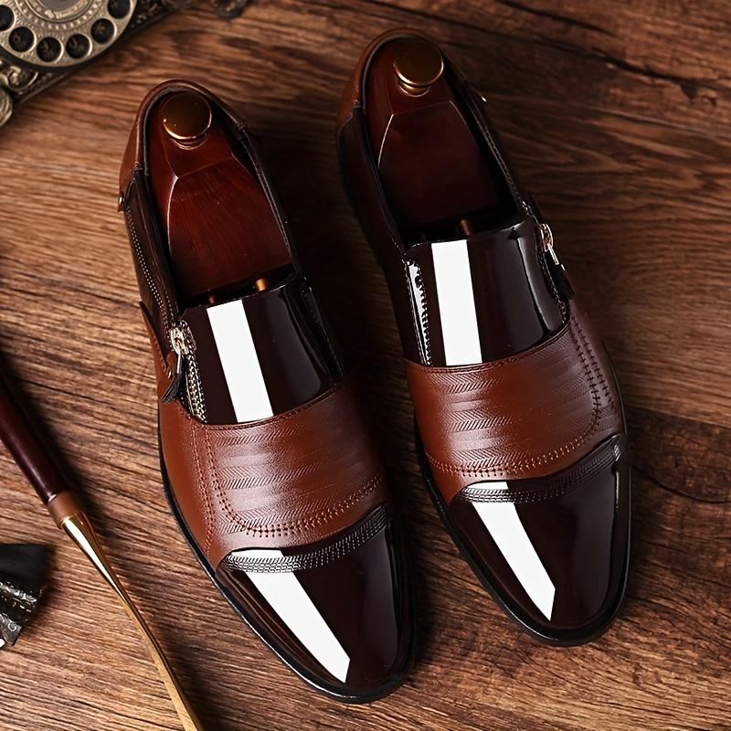 Men's Dress Loafer Shoes With Side Zipper, Comfy Non-slip Slip On Shoes, Men's Shoes, Spring And Summer