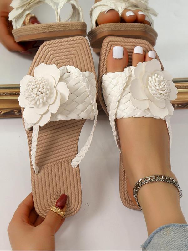 Boho Flower Decor Slide Sandals for Women, Girls Birthday Gift, Toe Thong Slippers, 2024 Summer New Trendy Non-slip Walking Shoes, Girl Beach Vacation Footwear