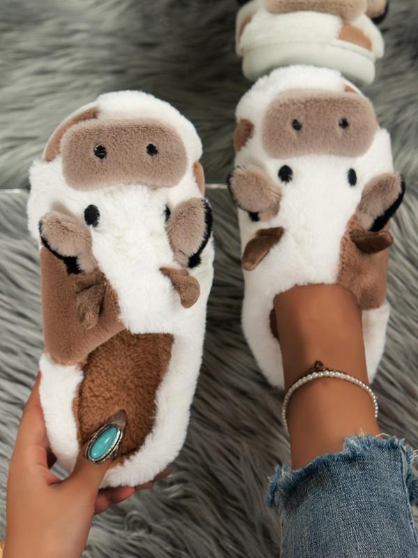 2024 New Arrival Cute Fluffy Novelty Cow Slippers, Matching Soft Plush Fuzzy Warm House Slippers for Women, Cozy Bedroom Slippers for Back To School As Gift, Designer Slides Fur Slippers