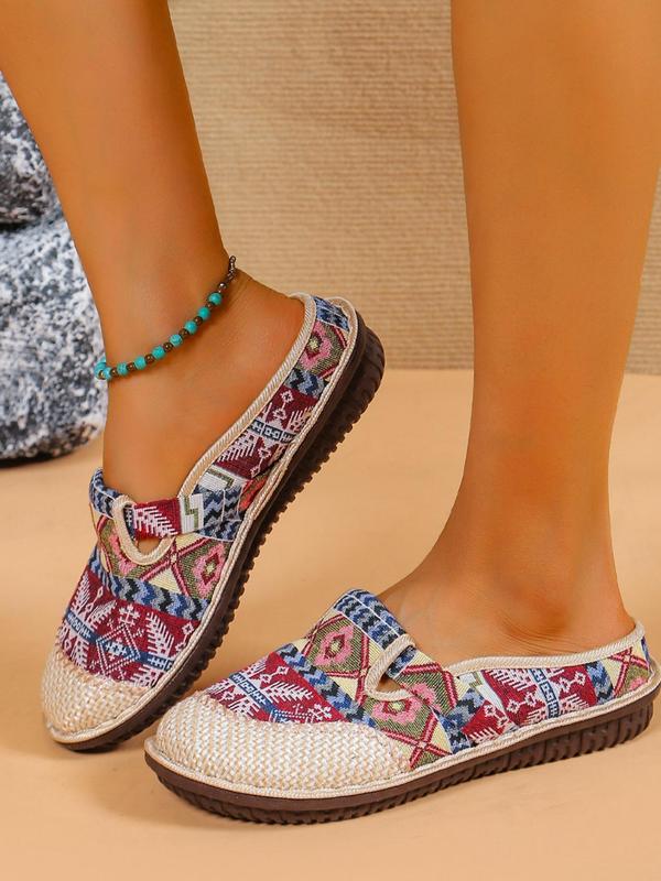 Colorful Ethnic Pattern Braided Slip on Flats, Lightweight Round Toe Shoes for Daily Wear, Breathable Shoes for Daily Wear