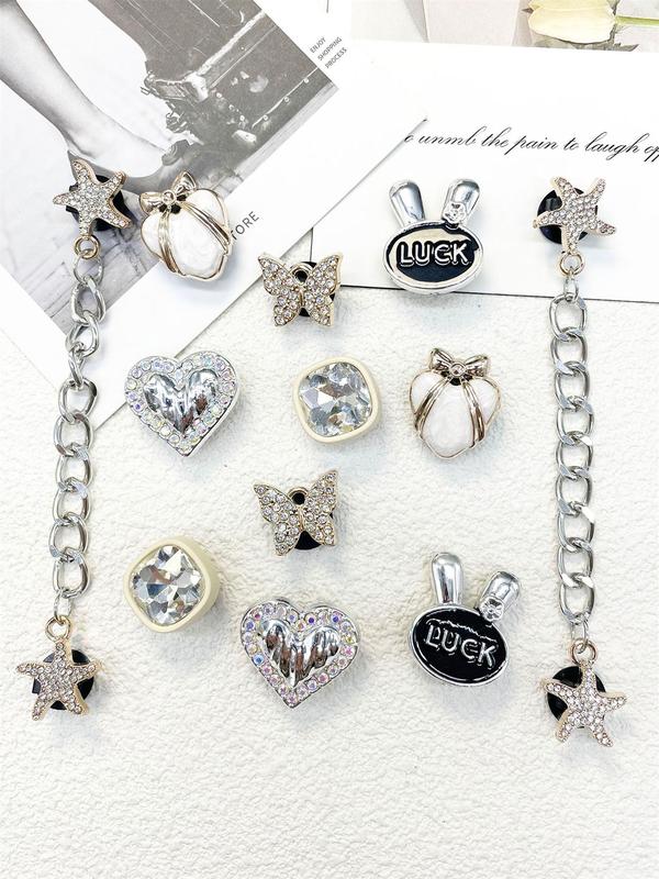 Women's Elegant Rhinestone Decorated Heart & Star & Rabbit & Butterfly Design Shoes Charms, Exquisite Trendy Shoes Charms, Fashionable Shoes Accessories for Clogs & Shoes Decoration