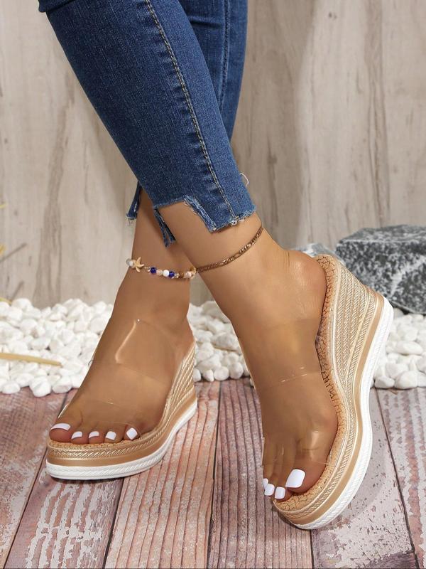 Women's Fashionable Transparent Wedge Sandals, Casual Comfortable Braid Design Slip on Sandals for Summer, Female All-match Round Toe Sandals for Daily Wear