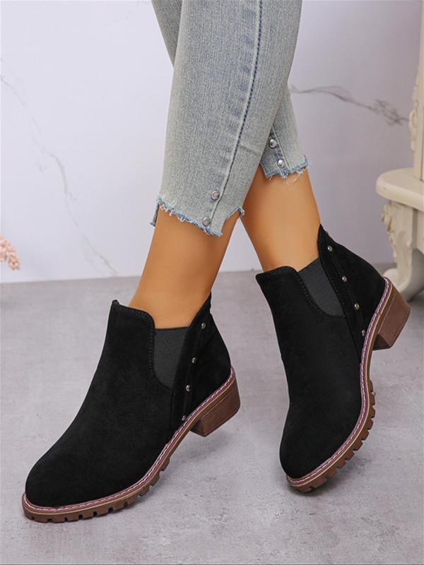 Women's Studded Decor Ankle Fashion Boots, Casual Comfortable Round Toe Boots for Daily Wear, Perfect for Students and Outdoor