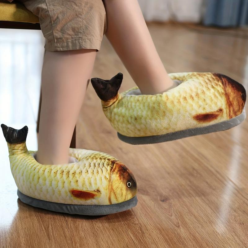 Men's Novelty Fish-Shaped Warm Slippers, Cute Comfortable and Non-Slip Slippers, Winter