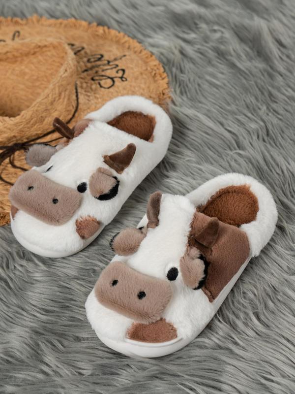 2024 New Arrival Cute Fluffy Novelty Cow Slippers, Matching Soft Plush Fuzzy Warm House Slippers for Women, Cozy Bedroom Slippers for Back To School As Gift, Designer Slides Fur Slippers