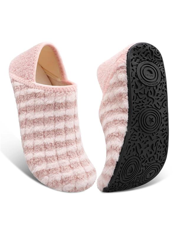 Women's Striped Pattern Slippers with Rubber Sole, Soft Lightweight House Slipper Socks with Grippers, Non-slip Comfortable Home Slippers, Warm Shoes for Indoor & Outdoor Use