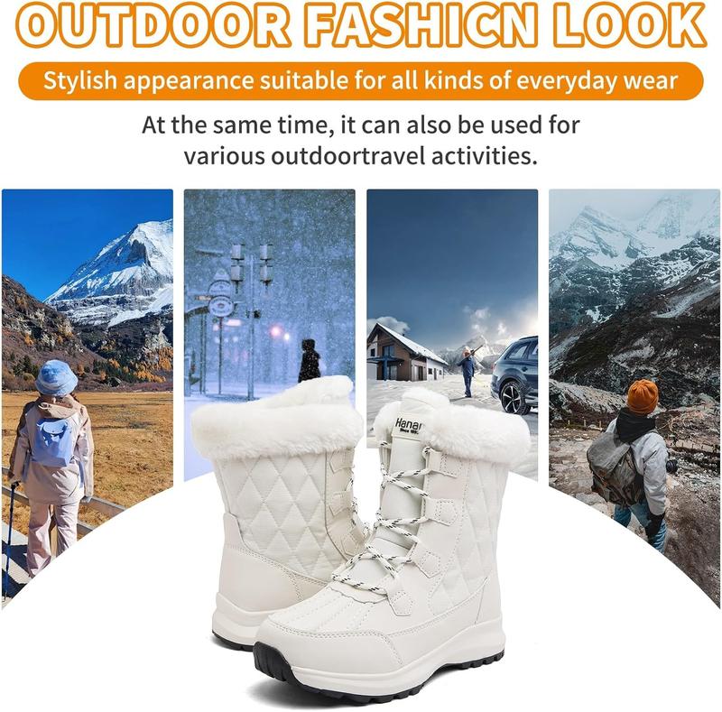 Womens Winter Waterproof Boots Snow Boots Warm Fur Lined Anti Slip Ankle Boots Mid Calf Snowboots