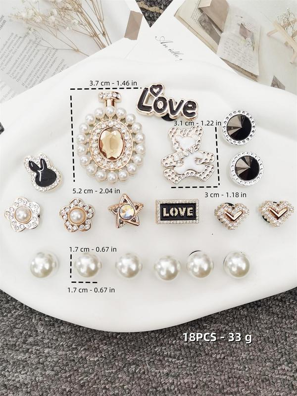 Faux Pearl & Rhinestone Decorated Shoe Charms, Cute Bear & Star & Love Heart Design Shoe Decoration Charms, Fashionable Shoes Decoration for Women & Girls