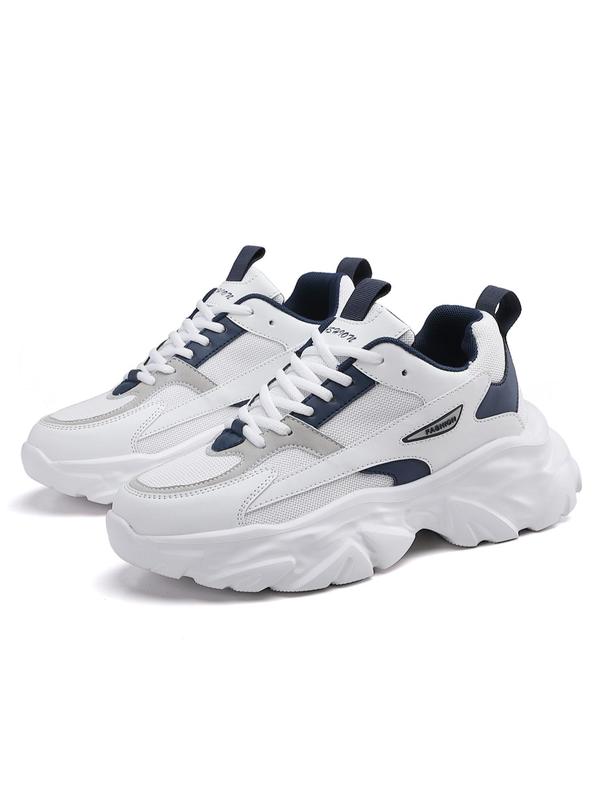 Men's Fashion Colorblock Lace Up Low Top Platform Sneakers, Casual Comfortable Breathable Running Chunky Shoes, Trendy All-match Shoes for Daily Life