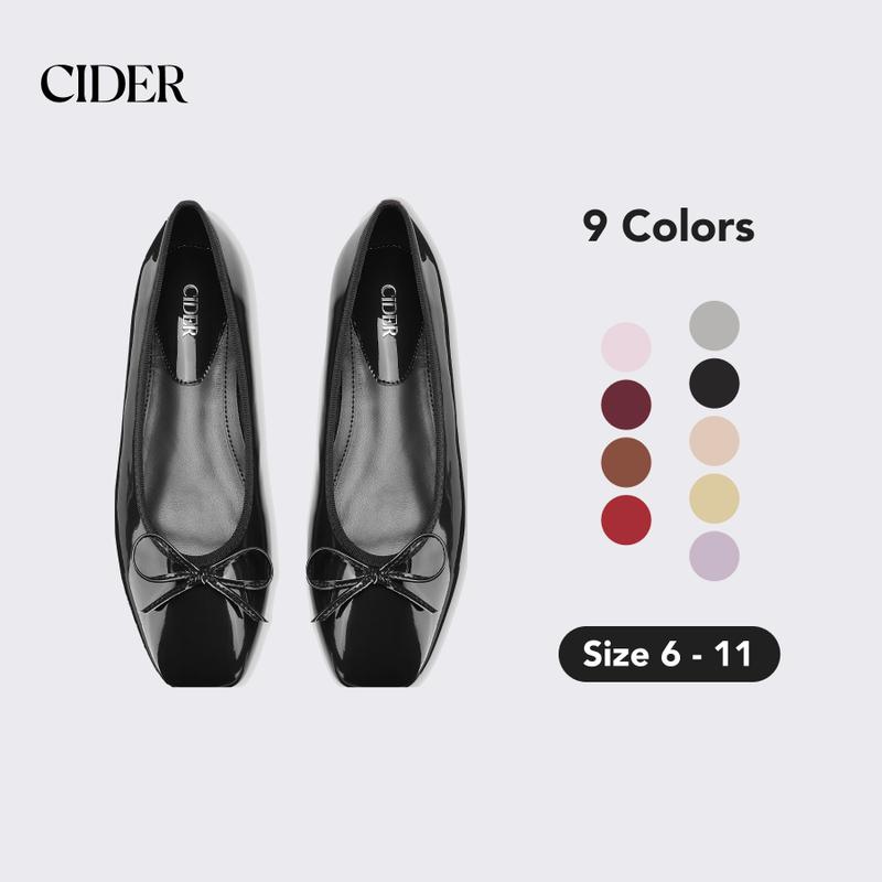 Cider [9 colors, size 6-11] Bowknot Decor Square Toe Ballet Mary Jane Flats