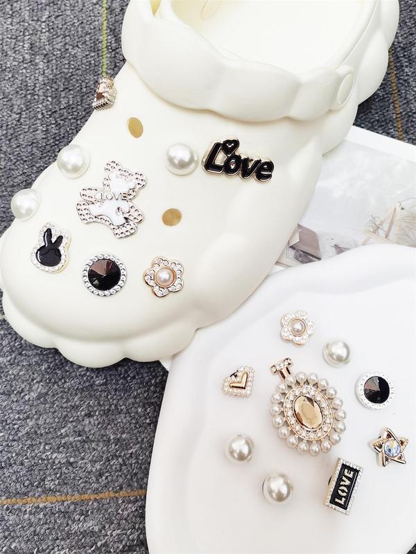 Faux Pearl & Rhinestone Decorated Shoe Charms, Cute Bear & Star & Love Heart Design Shoe Decoration Charms, Fashionable Shoes Decoration for Women & Girls