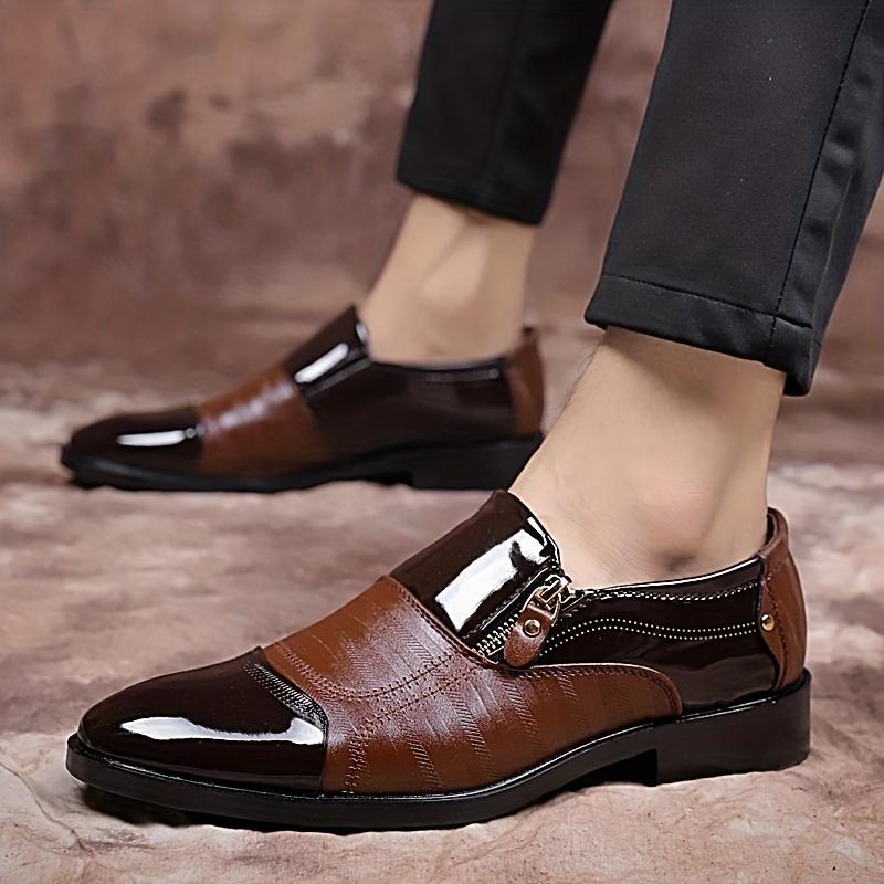 Men's Dress Loafer Shoes With Side Zipper, Comfy Non-slip Slip On Shoes, Men's Shoes, Spring And Summer