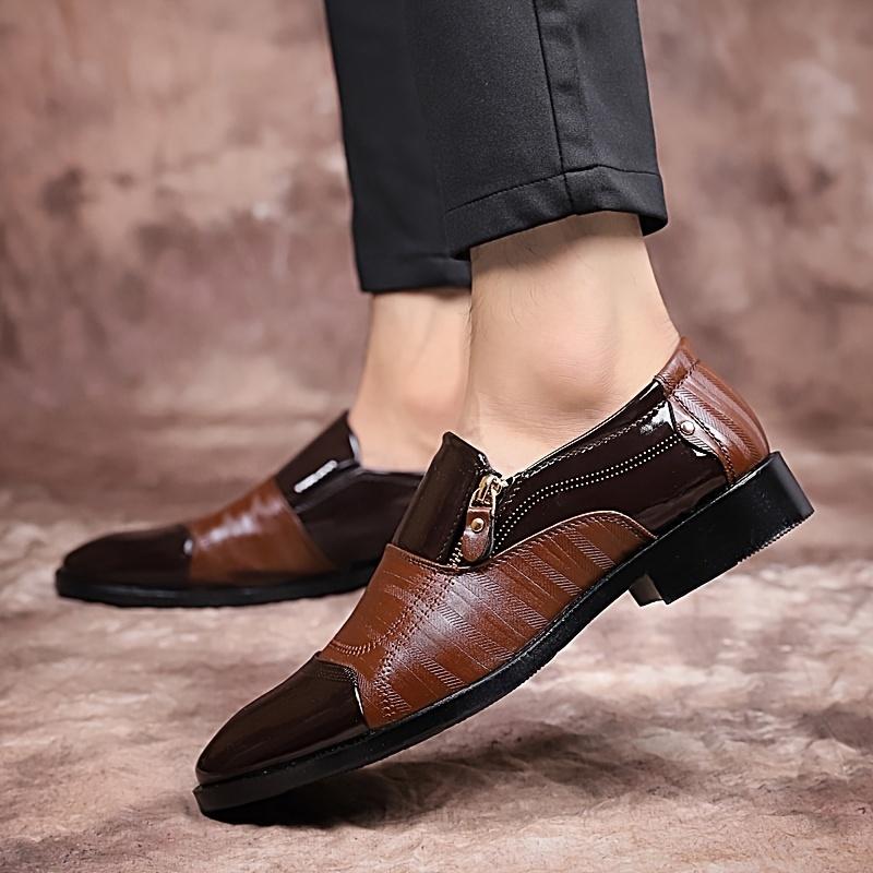 Men's Dress Loafer Shoes With Side Zipper, Comfy Non-slip Slip On Shoes, Men's Shoes, Spring And Summer