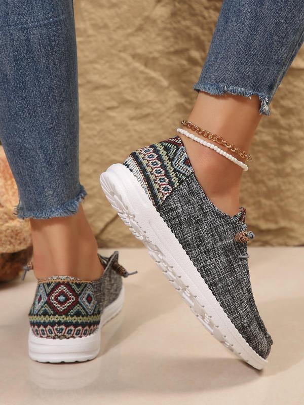 Women's Ethnic Pattern Lace Up Low Top Sneakers, Casual Comfortable Fabric Sports Shoes, Female All-match Round Toe Shoes for Daily Wear