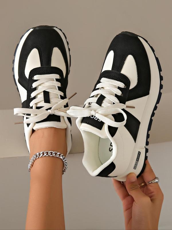 Women's Fashion Colorblock Lace Up Low Top Sneakers, Casual Comfortable Sports Running Shoes, All-match Round Toe Chunky Sneakers for Daily Wear