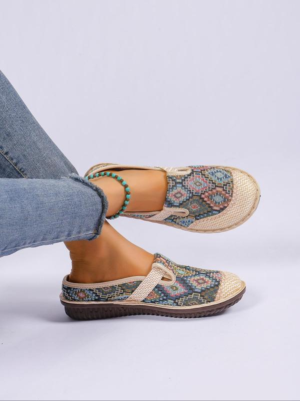 Colorful Ethnic Pattern Braided Slip on Flats, Lightweight Round Toe Shoes for Daily Wear, Breathable Shoes for Daily Wear