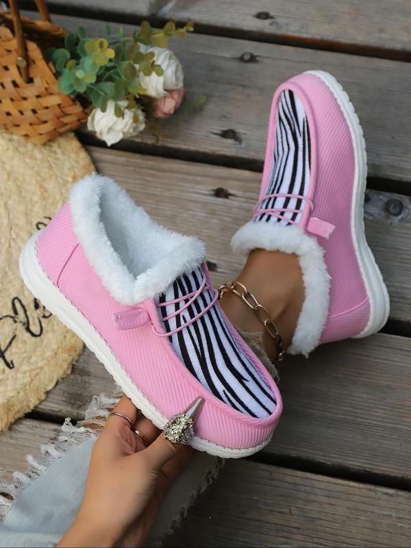 Solid Color Lace Up Front Fluffy Slip-on Shoes, Comfortable Warm Fuzzy Plush Thermal Lined Women Shoes, All Match Sneakers Walking Shoes, 2024 Fall & Winter Footwear, Girlfriend Gifts,  Birthday Gifts