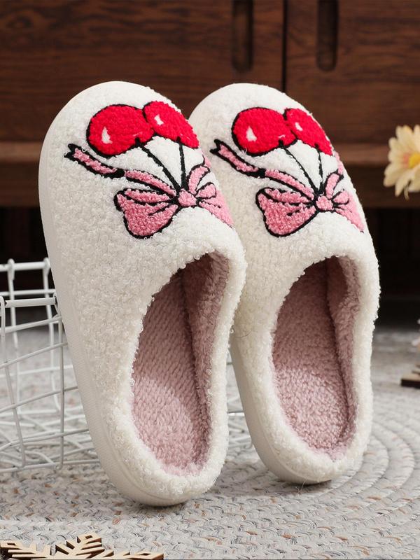 Women's Cute Bowknot Design Plush Slippers, Casual Soft Comfortable Home Slippers, Warm Slippers for Indoor & Outdoor Use for Fall & Winter