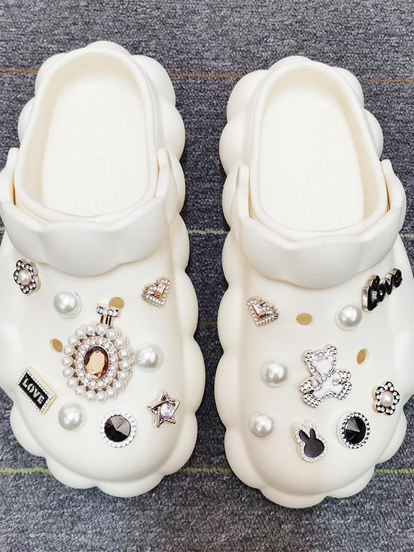 Faux Pearl & Rhinestone Decorated Shoe Charms, Cute Bear & Star & Love Heart Design Shoe Decoration Charms, Fashionable Shoes Decoration for Women & Girls