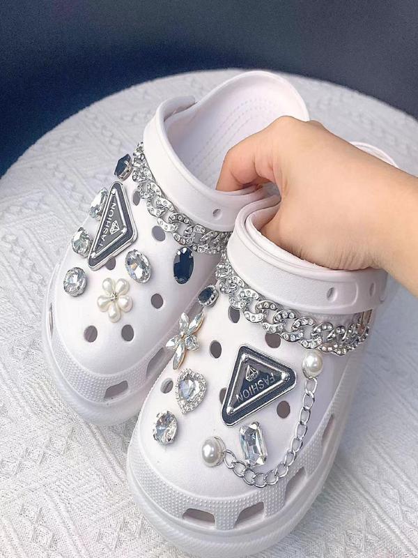 Fashionable Rhinestone & Faux Pearl Decorated Shoes Charms, Cute Shoes Decorations for Clogs, Fashionable Shoes Accessories for Women & Girls