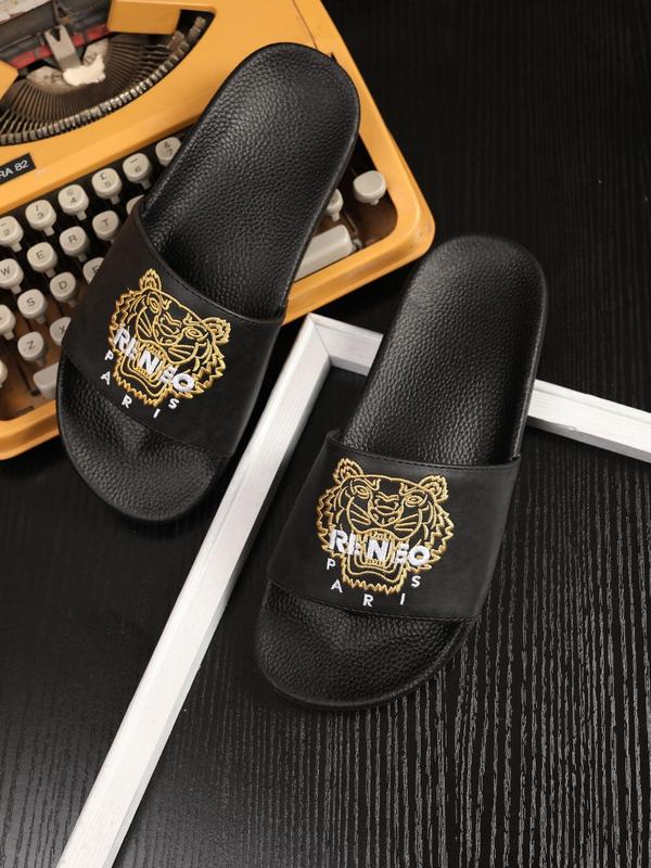 Men's Fashionable Tiger Head Embroidery Slippers, Casual Comfortable Home Slippers, Soft Non-slip Slippers for Indoor & Outdoor Wear