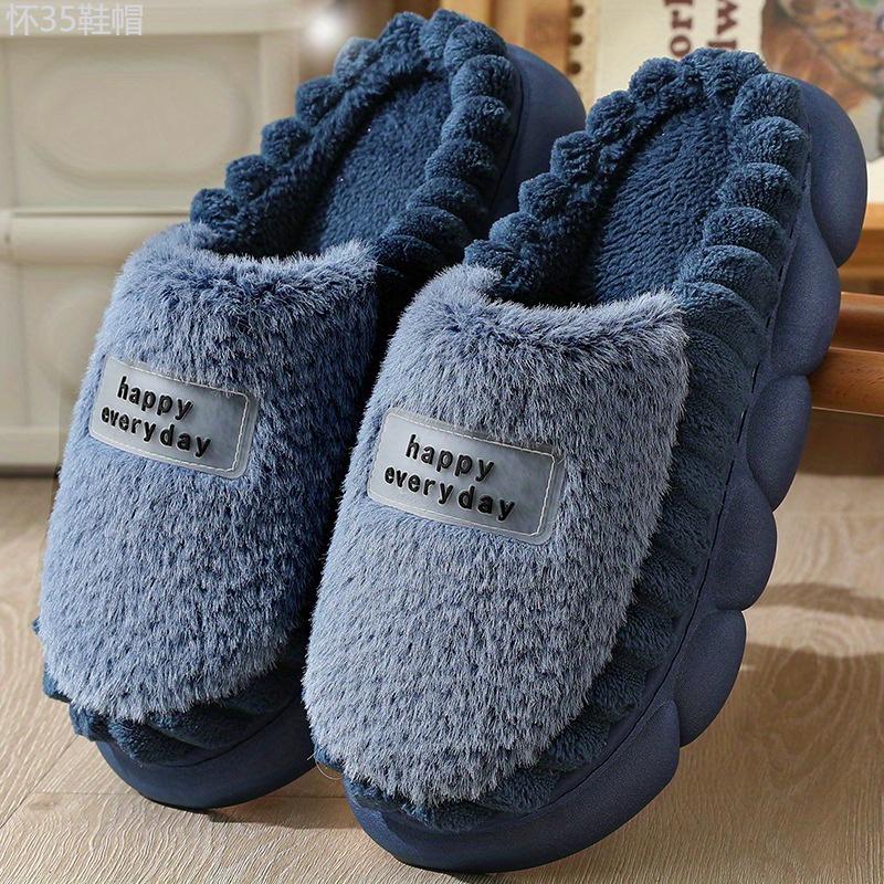 CozySoft Mens Plush House Slippers - Ultra Lightweight, Breathable, Anti-Skid, Slip-On Shoes with Fuzzy Lining for Indoor Walking, Autumn and Winter - Soft Fabric Upper, EVA Sole, Alphabet Pattern, Casual Style