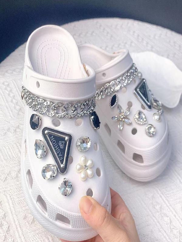 Fashionable Rhinestone & Faux Pearl Decorated Shoes Charms, Cute Shoes Decorations for Clogs, Fashionable Shoes Accessories for Women & Girls