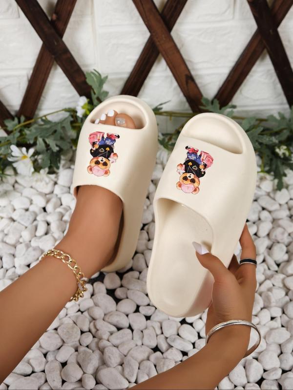 Women's Cute Cartoon Bear Pattern Slides, Casual Comfortable Home Slippers, Thick Sole Non-slip Slippers for Indoor & Outdoor Wear