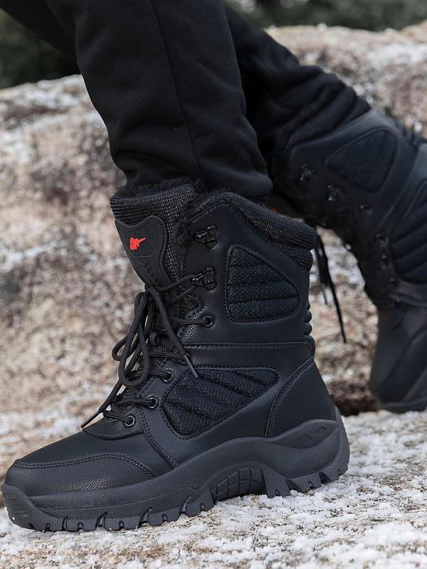 Men's Fashionable Plain Lace Up Snow Boots, Casual Comfortable Outdoor Sports Boots for Fall & Winter, Male All-match Trendy Shoes for Daily Wear