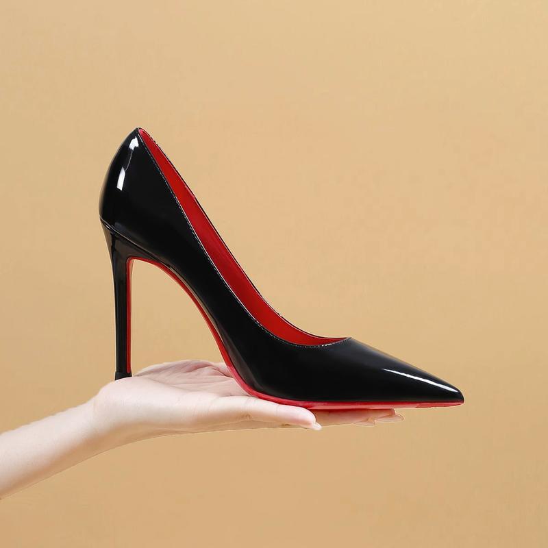 Black with Red Background High Heels Women's Stiletto Heel Night Show New Bed Patent Leather Pure Desire Pumps