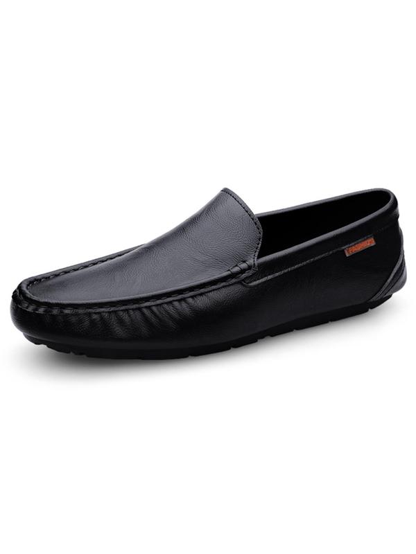 Men's Solid Color Plain Round Toe Loafers, Casual Slip-On Shoes For Driving