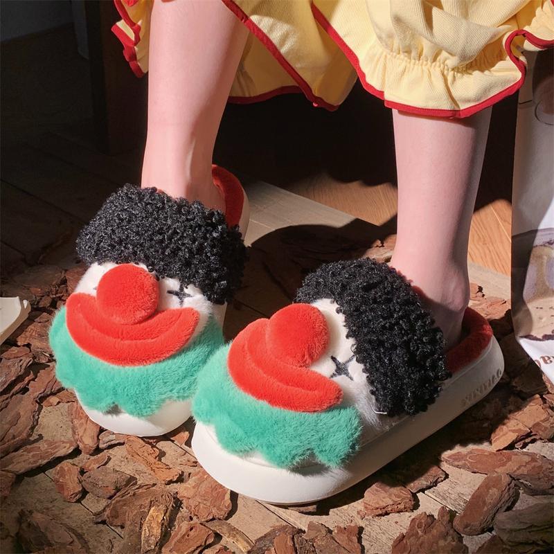 XIXITIAO Cute Halloween Clown Slippers for Women Men,Cartoon Plush Home Slides,Warm Winter Footwear Indoor Outdoor,Comfort Walking Shoes Girl Flipflop