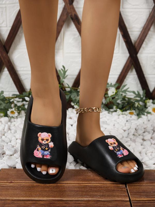 Women's Cute Cartoon Bear Pattern Slides, Casual Comfortable Home Slippers, Thick Sole Non-slip Slippers for Indoor & Outdoor Wear