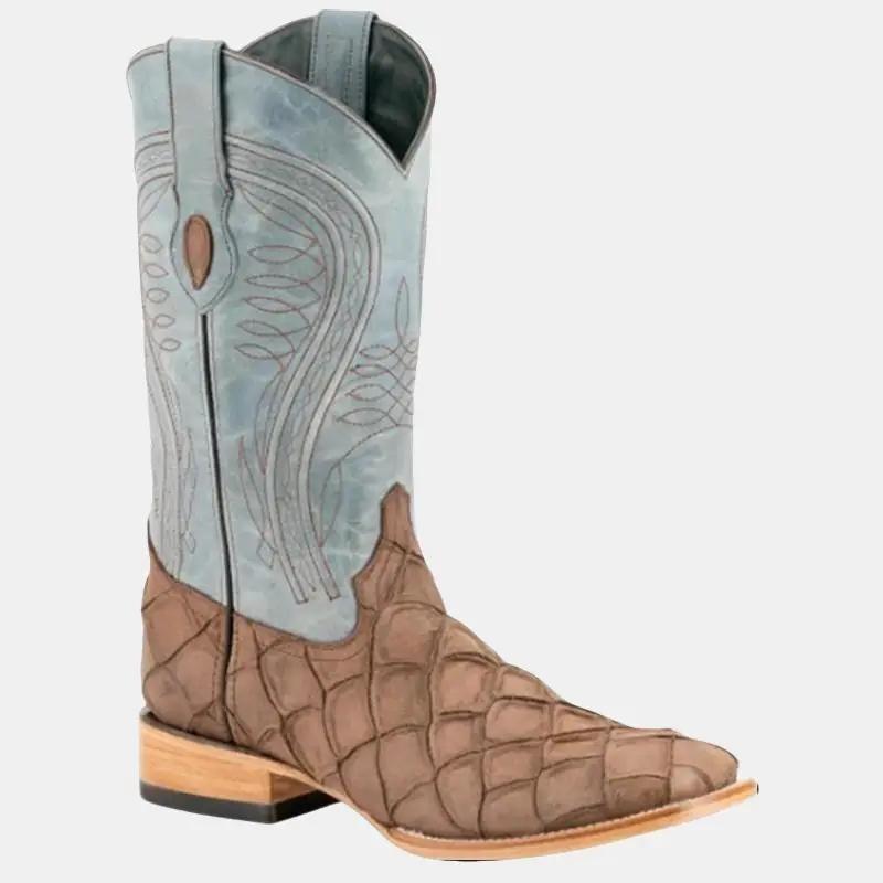 Men's Bronco Pirarucu Print Western Boots - Broad Square Toe