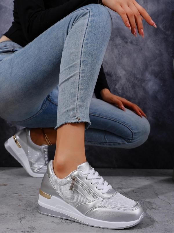 Women's Fashionable Lace Up Platform Sneakers, Casual Comfortable Breathable Sports Shoes, Female All-match Round Toe Chunky Sneakers for Daily Life