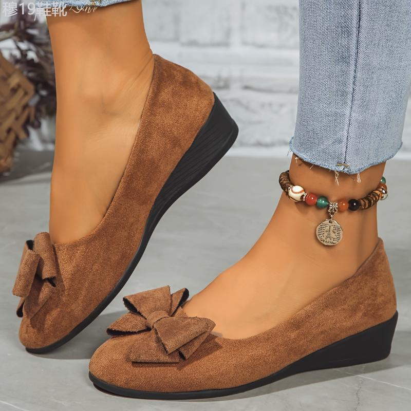 Chic Bowknot Wedge Heels - Lightweight, Comfortable, Slip-On Platform Shoes for Women - Perfect for Casual Daily Wear, Outdoor Activities, and Special Occasions Girl Walking Shoes Elegant Classy Footwear Stylish High Heels High Heel Fashion Heeled